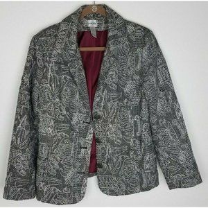 Chico's Sz. 2 (12) Black & White 3 Button Blazer Jacket W/ Silver Thread Detail